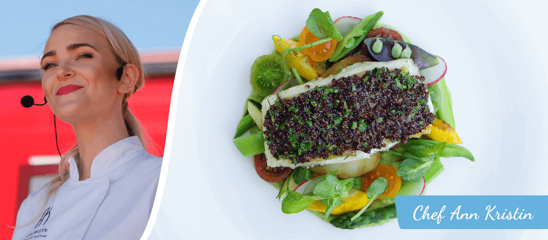 bacalhau fresco com legumes e puré de ervilhas