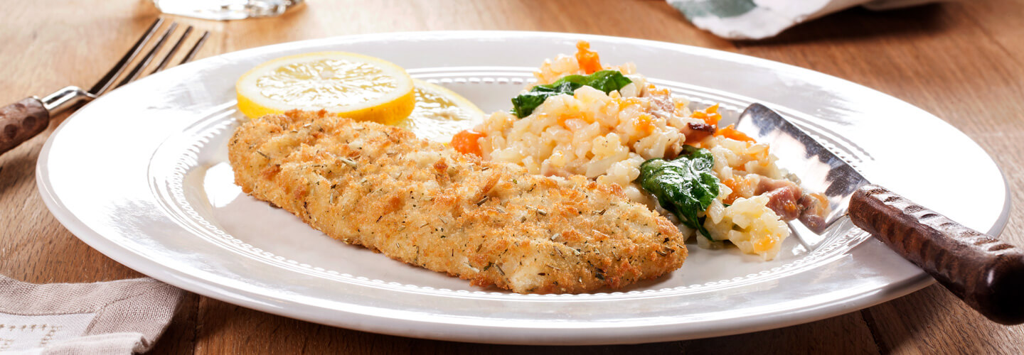Filetes Primavera com Risotto de Abóbora no Forno