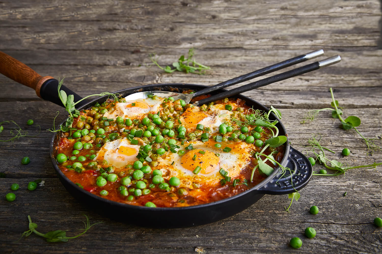 Ervilhas com Ovos Escalfados