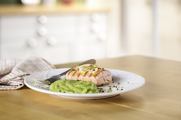 Puré de Ervilhas com Salmão Grelhado
